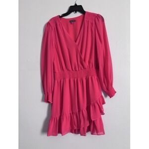NWT $129 Smocked Waist Ruffle Wrap Dress Long Sleeve SZ L